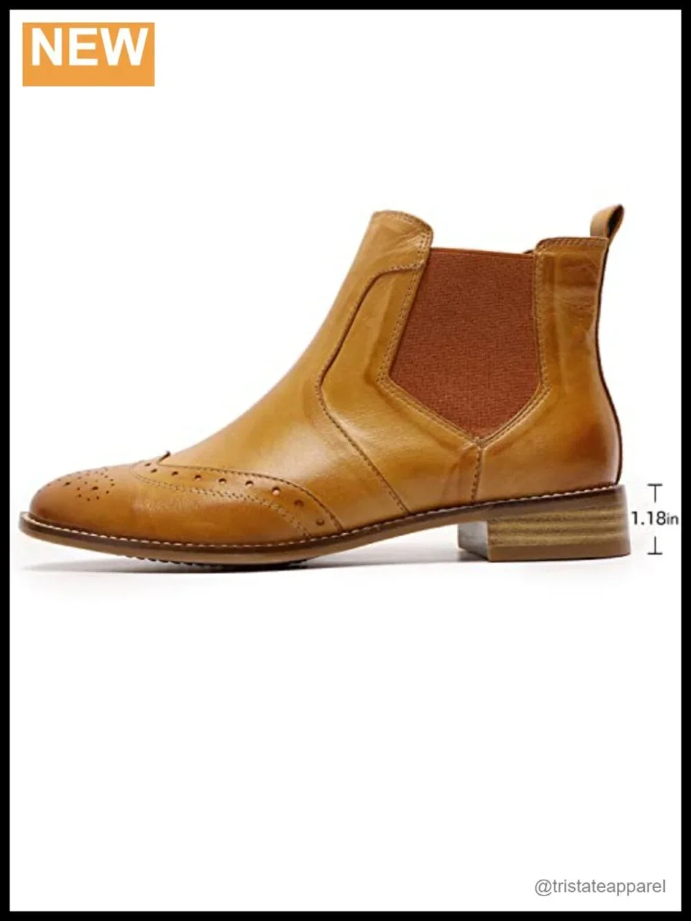 Women's Leather Chelsea Ankle Boots Low Heel Pull On Wingtip Booties